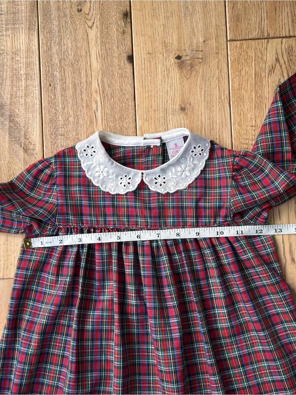 Sears Vintage Holiday Plaid Eyelet Peter Pan Collar Dress size 5